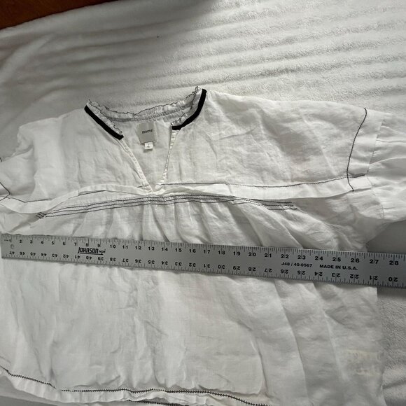 Maeve Womens White Oversized V-Neck Ruffle Trim Blouse Top Large Black Trim - Picture 7 of 10